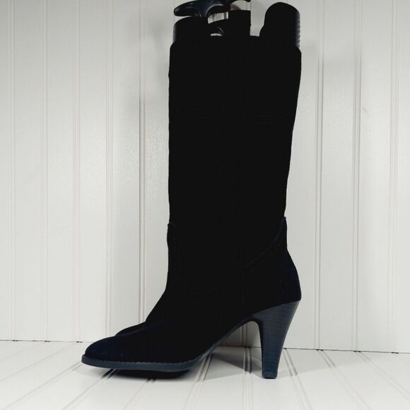 Nine & Co Boots Women's Size 7.5 Black Suede Mid-Calf 3.5 High Heel Classic Chic - Picture 2 of 9